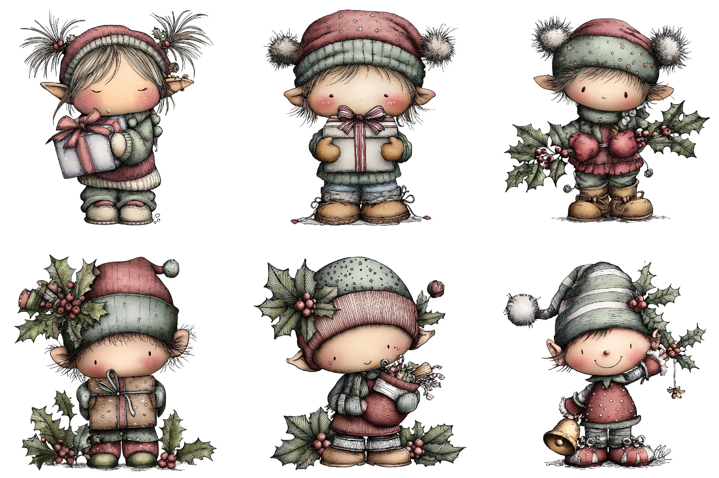 Hand Painted Elf Clipart Bundle - CraftNest - Digital Crafting and Art