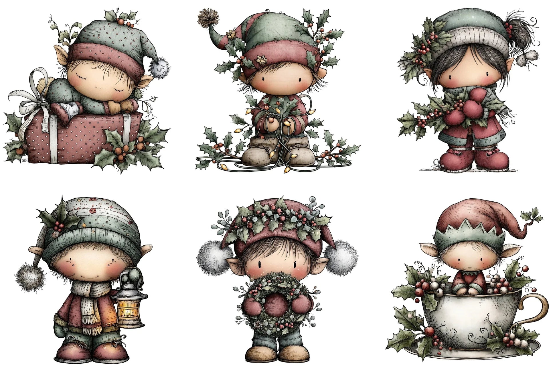 Hand Painted Elf Clipart Bundle - CraftNest - Digital Crafting and Art
