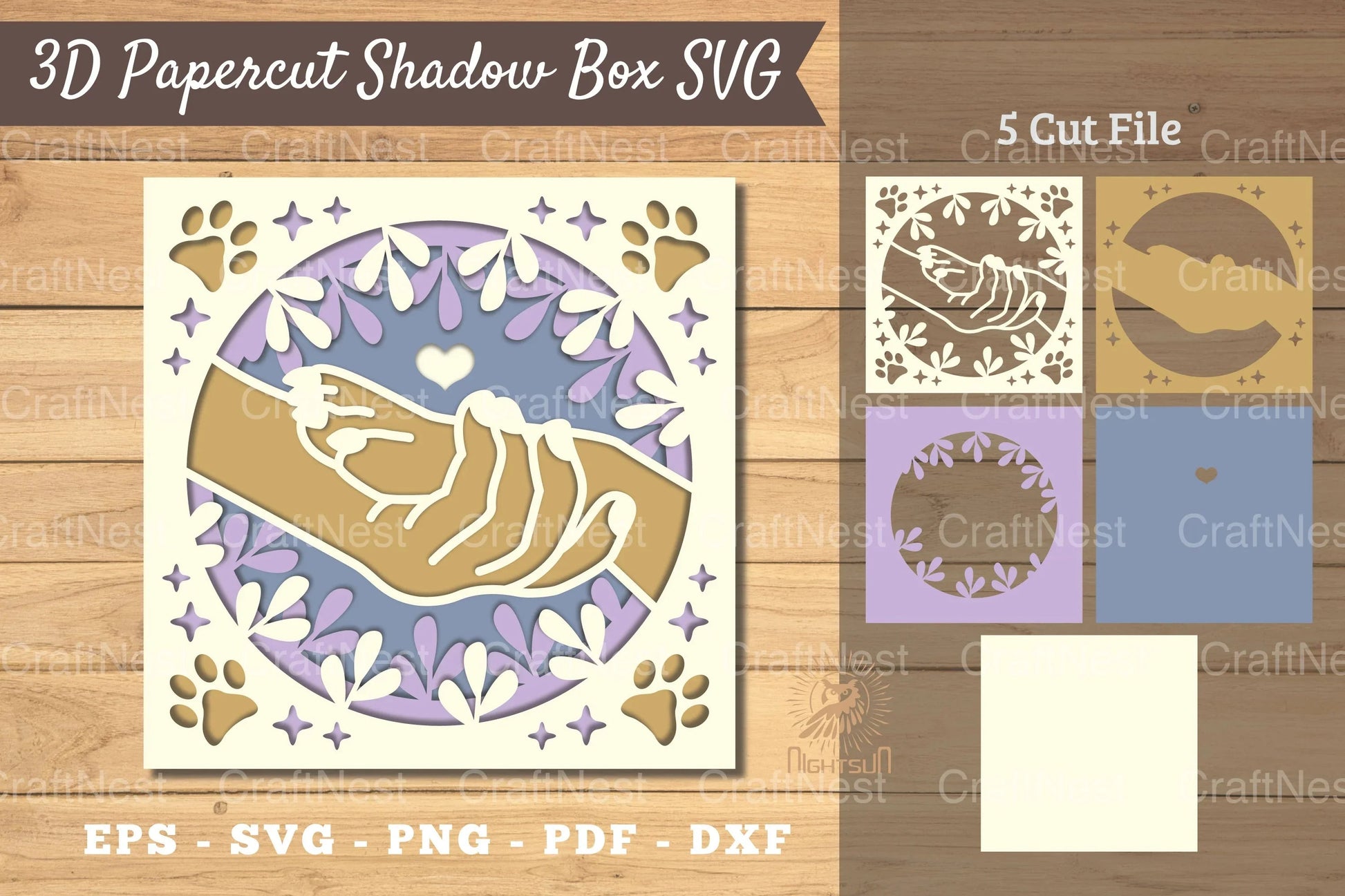 3D Hand Paw Papercut Shadow Box SVG Bundle - CraftNest - Digital Crafting and Art