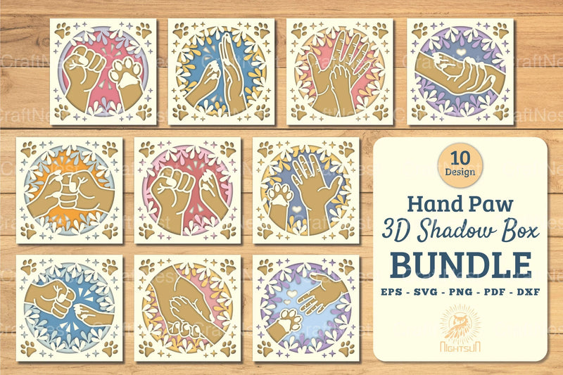 Hand Paw 3D Papercut Shadow Box Bundle - CraftNest - Digital Crafting and Art