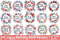 Happy Birthday Floral Wreath Clipart Bundle - CraftNest - Digital Crafting and Art