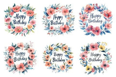 Happy Birthday Floral Wreath Clipart Bundle - CraftNest - Digital Crafting and Art