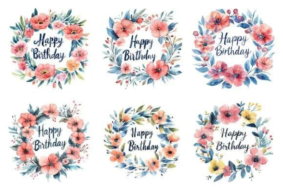 Happy Birthday Floral Wreath Clipart Bundle - CraftNest - Digital Crafting and Art