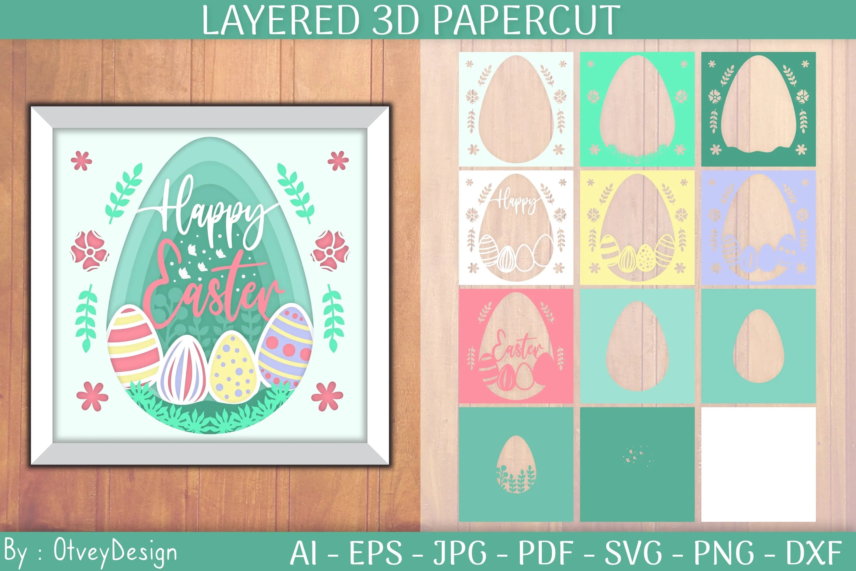 Happy Easter Egg 3D Shadowbox Layered Papercut SVG Bundle - CraftNest - Digital Crafting and Art