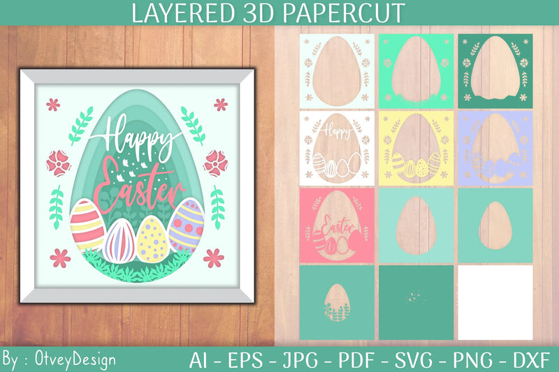 Happy Easter Egg 3D Shadowbox Layered Papercut SVG Bundle - CraftNest - Digital Crafting and Art