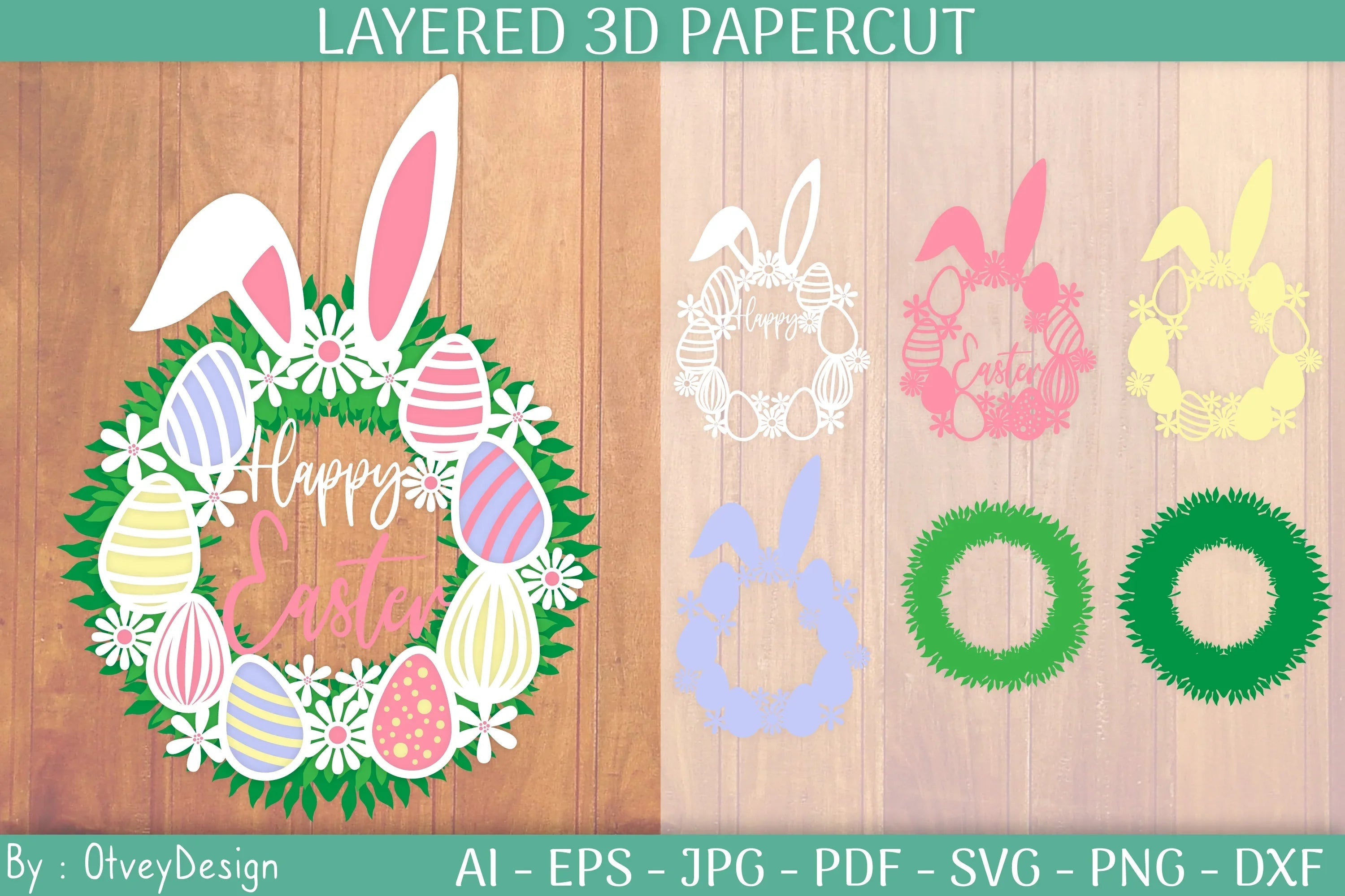 Happy Easter Wreath 3D Layered Papercut SVG Bundle - CraftNest - Digital Crafting and Art