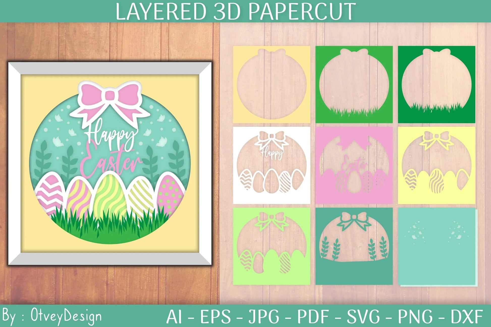 Happy Easter Wreath Shadowbox Layered Papercut SVG Bundle - CraftNest - Digital Crafting and Art