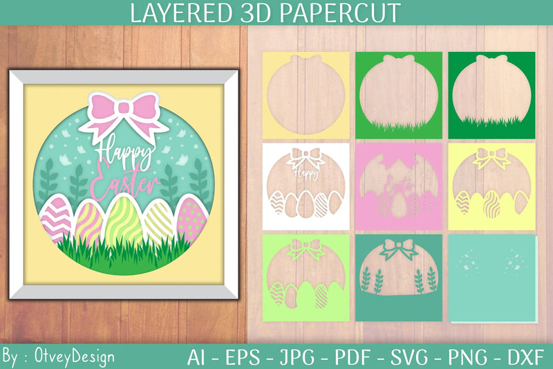 Happy Easter Wreath Shadowbox Layered Papercut SVG Bundle - CraftNest - Digital Crafting and Art