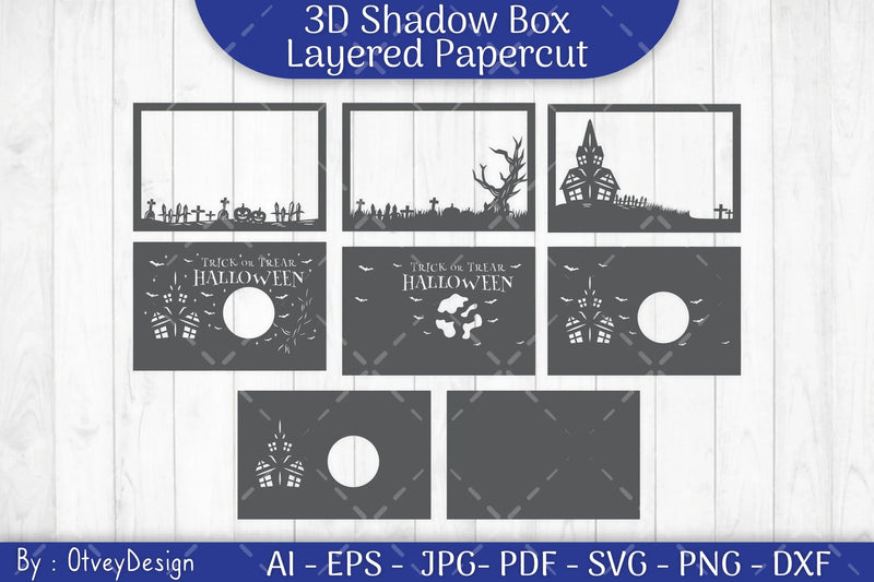 Happy Halloween 3D Shadowbox Layered Papercut SVG Bundle - CraftNest - Digital Crafting and Art