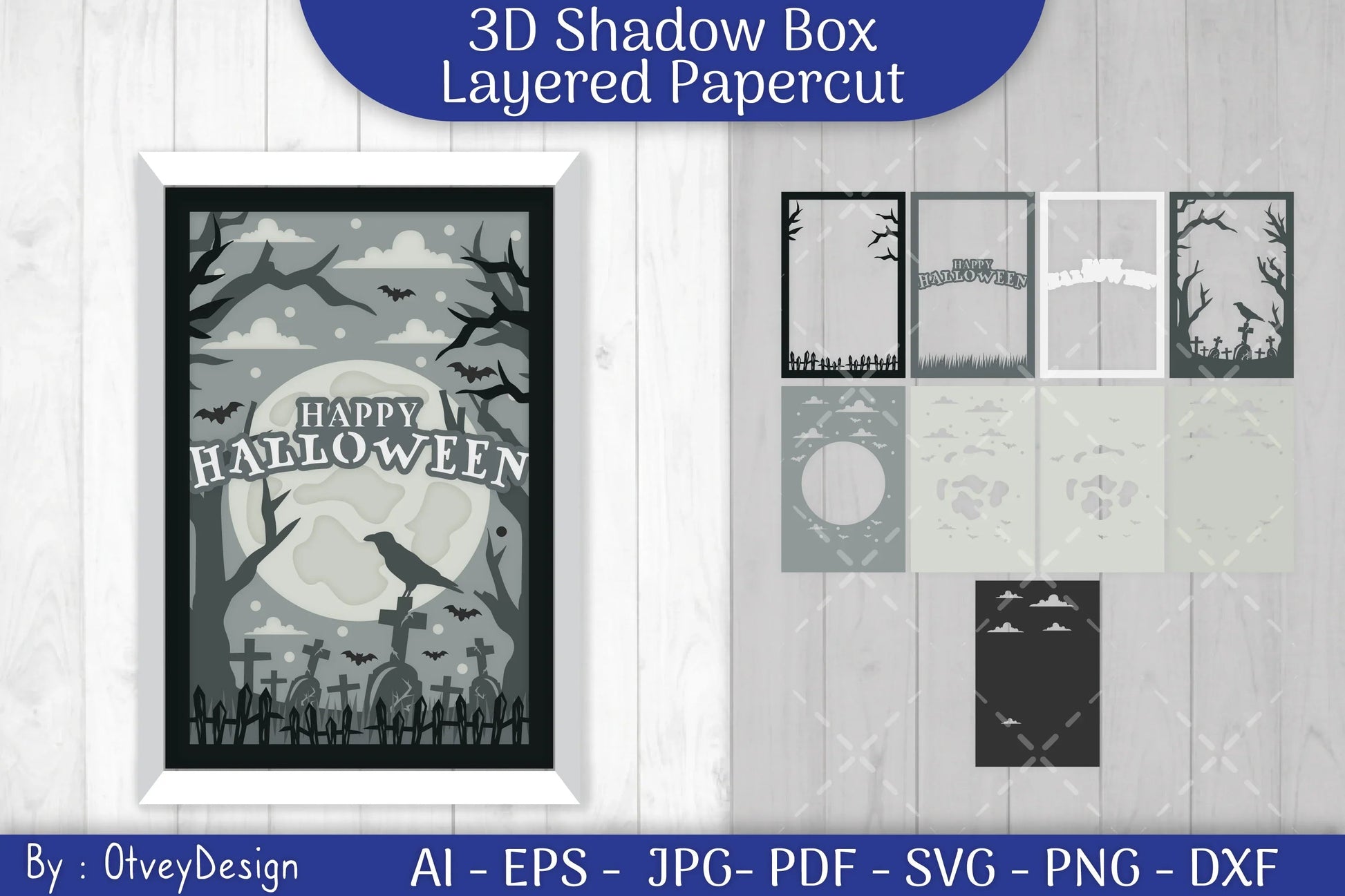 Happy Halloween 3D Shadowbox Layered Papercut SVG Bundle - CraftNest - Digital Crafting and Art