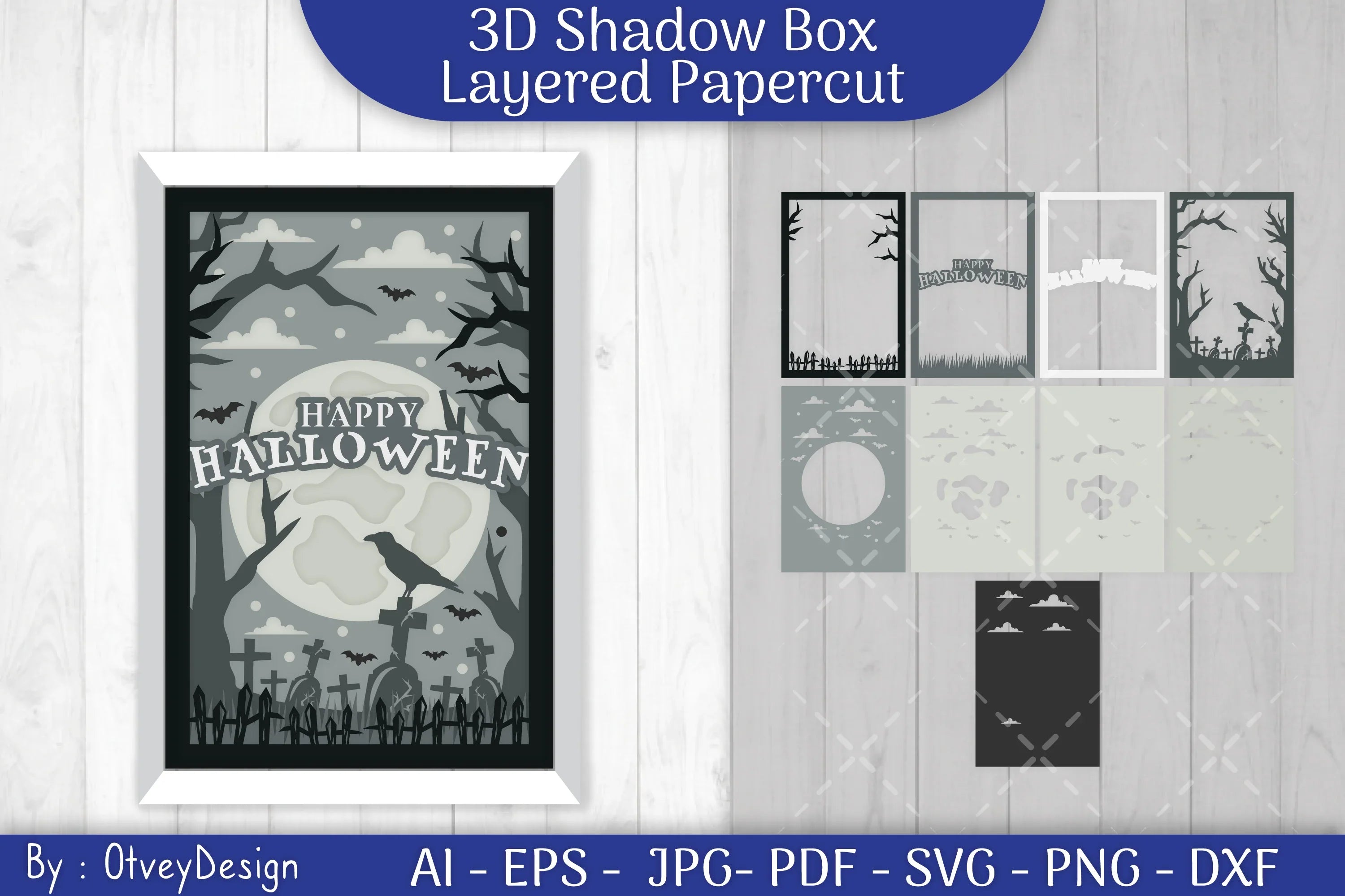 Happy Halloween 3D Shadowbox Layered Papercut SVG Bundle - CraftNest - Digital Crafting and Art