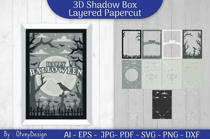 Happy Halloween 3D Shadowbox Layered Papercut SVG Bundle - CraftNest - Digital Crafting and Art