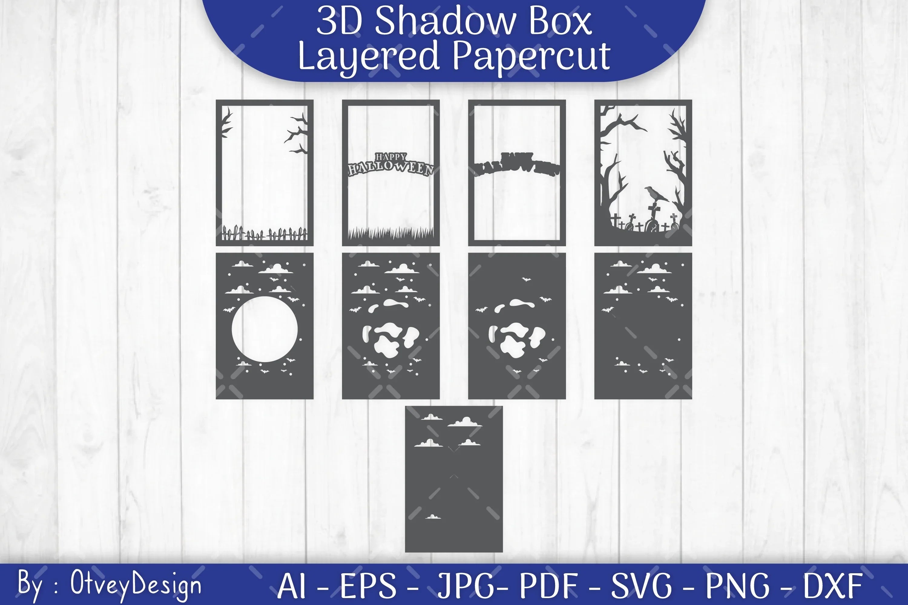 Happy Halloween 3D Shadowbox Layered Papercut SVG Bundle - CraftNest - Digital Crafting and Art