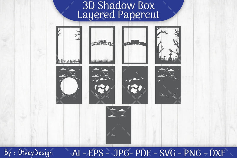 Happy Halloween 3D Shadowbox Layered Papercut SVG Bundle - CraftNest - Digital Crafting and Art