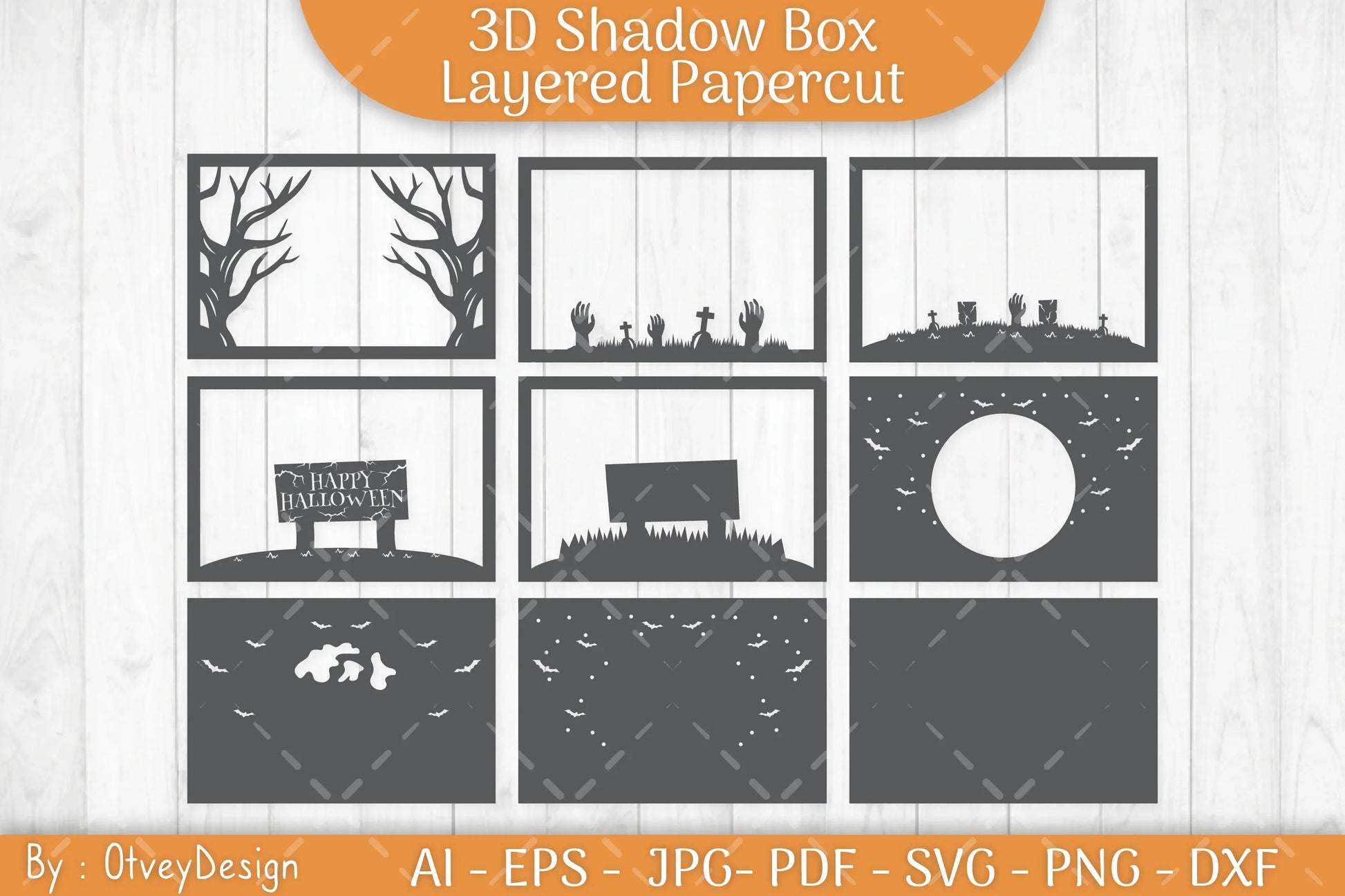 Happy Halloween 3D Shadowbox Layered Papercut SVG Bundle - CraftNest - Digital Crafting and Art