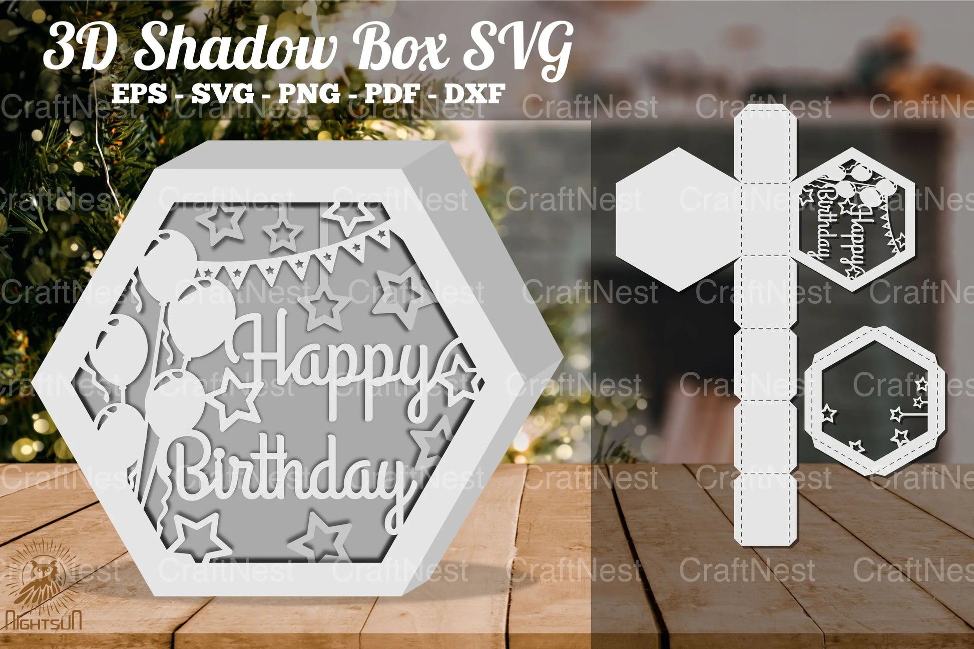 Happy Birthday Balloon Hexagon Shadow Box Clipart Bundle - CraftNest - Digital Crafting and Art
