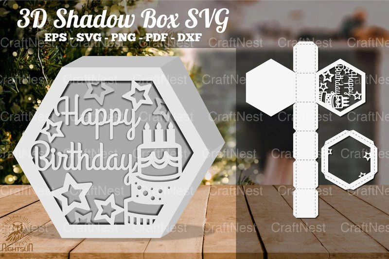 Happy Birthday Cake Hexagon Shadow Box Clipart Bundle - CraftNest - Digital Crafting and Art