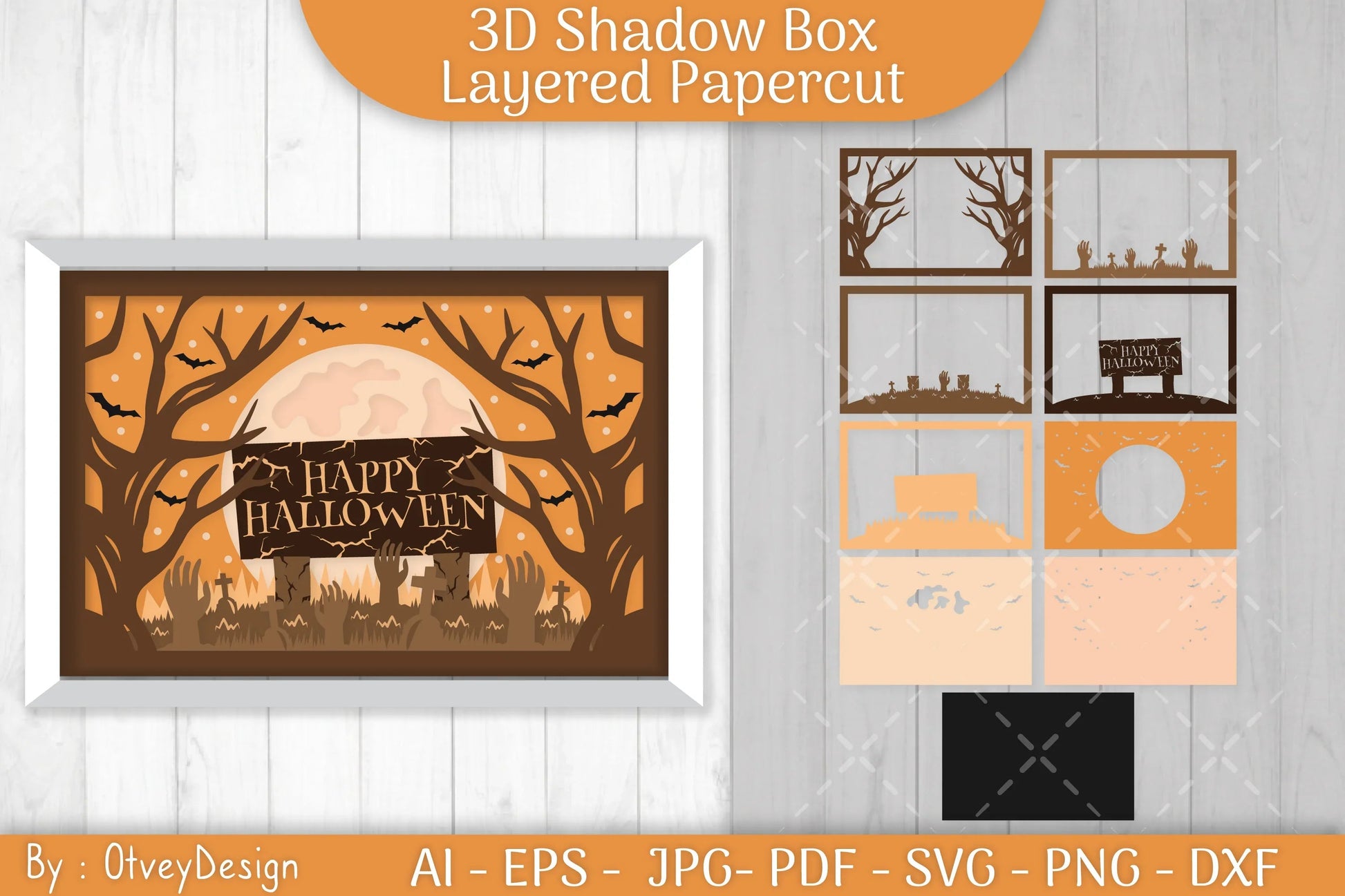 Happy Halloween 3D Shadowbox Layered Papercut SVG Bundle - CraftNest - Digital Crafting and Art