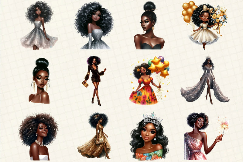 Happy New Year Black Girls Clipart Bundle - CraftNest - Digital Crafting and Art