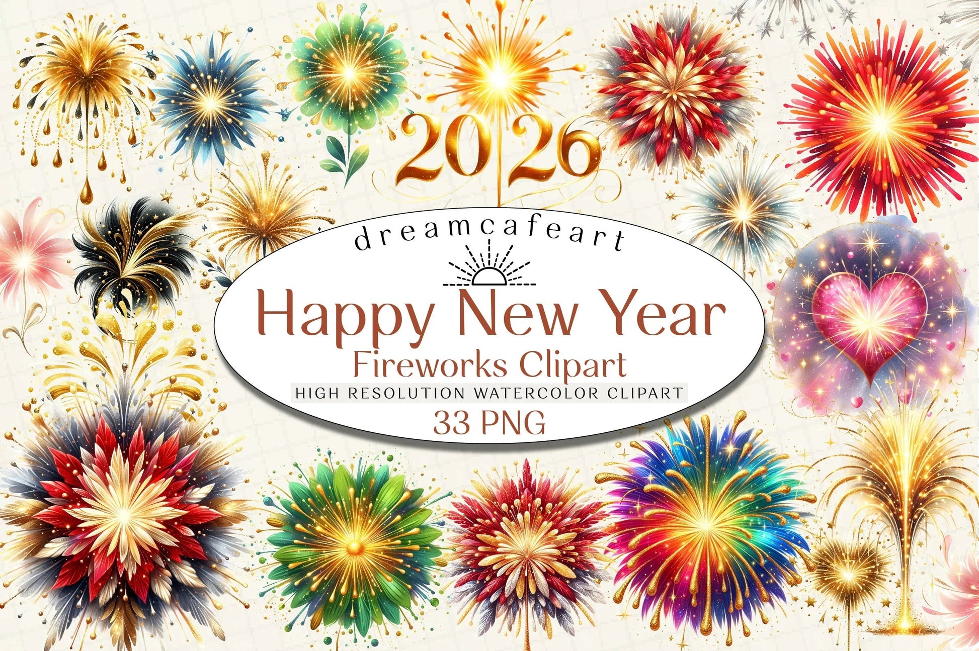 Happy New Year Fireworks Clipart Bundle - CraftNest - Digital Crafting and Art