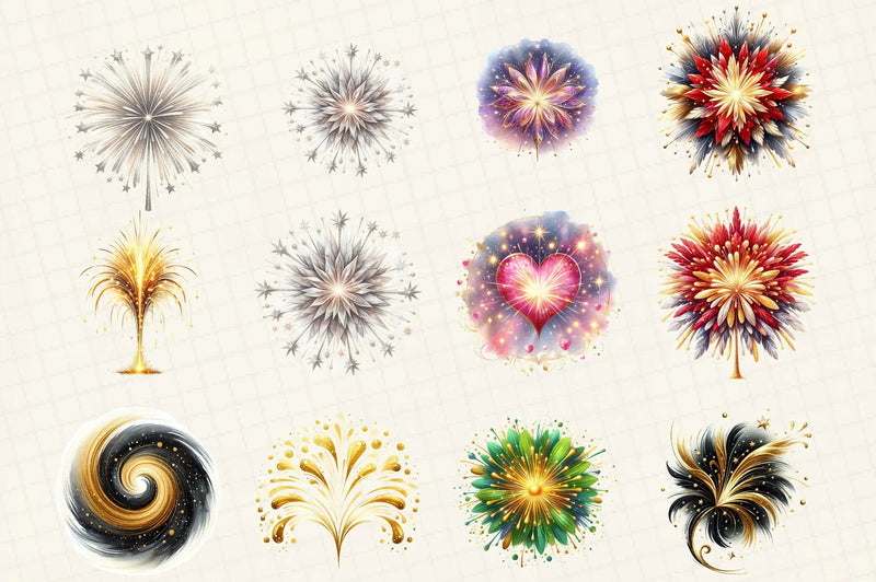 Happy New Year Fireworks Clipart Bundle - CraftNest - Digital Crafting and Art