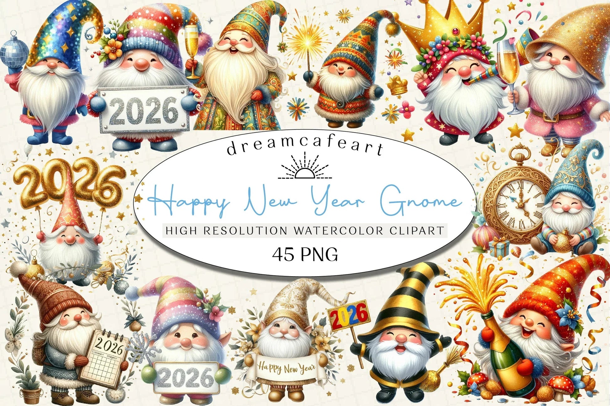Happy New Year Gnome Clipart Bundle - CraftNest - Digital Crafting and Art