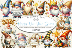 Happy New Year Gnome Clipart Bundle - CraftNest - Digital Crafting and Art