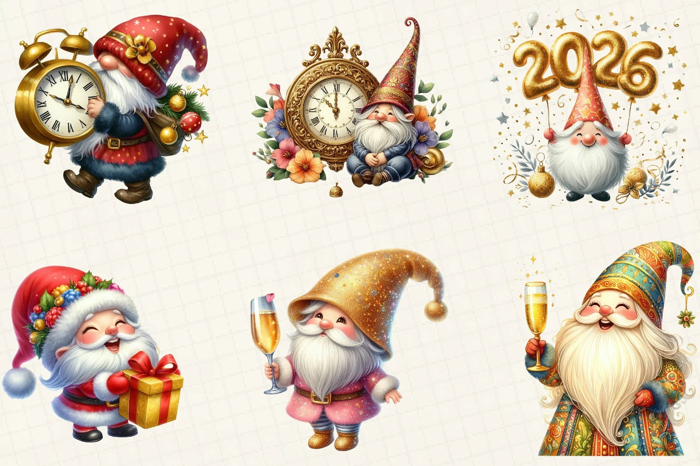 Happy New Year Gnome Clipart Bundle - CraftNest - Digital Crafting and Art