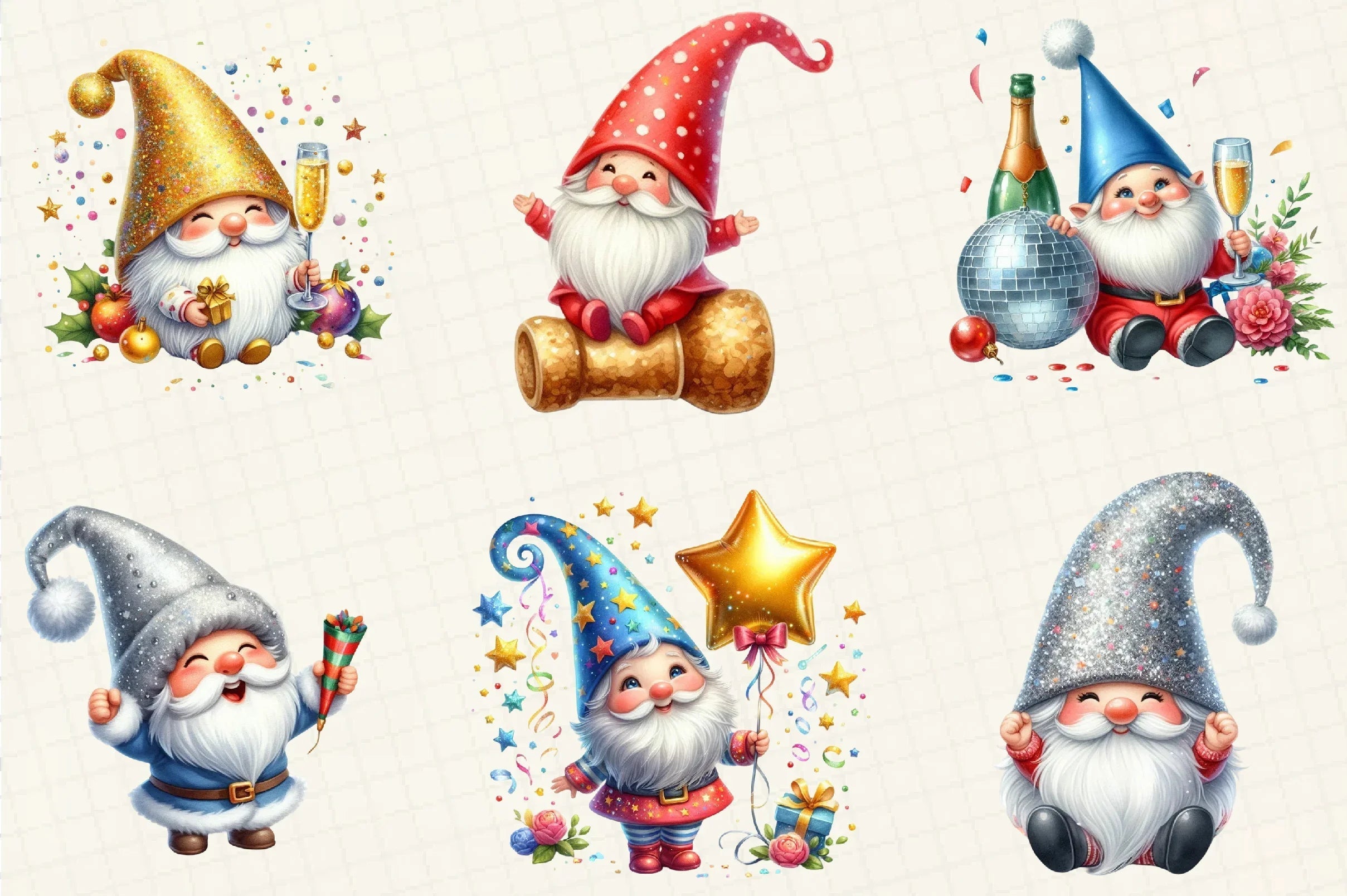 Happy New Year Gnome Clipart Bundle - CraftNest - Digital Crafting and Art