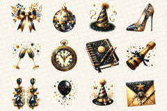 Happy New Year Gold & Black Clipart Bundle - CraftNest - Digital Crafting and Art