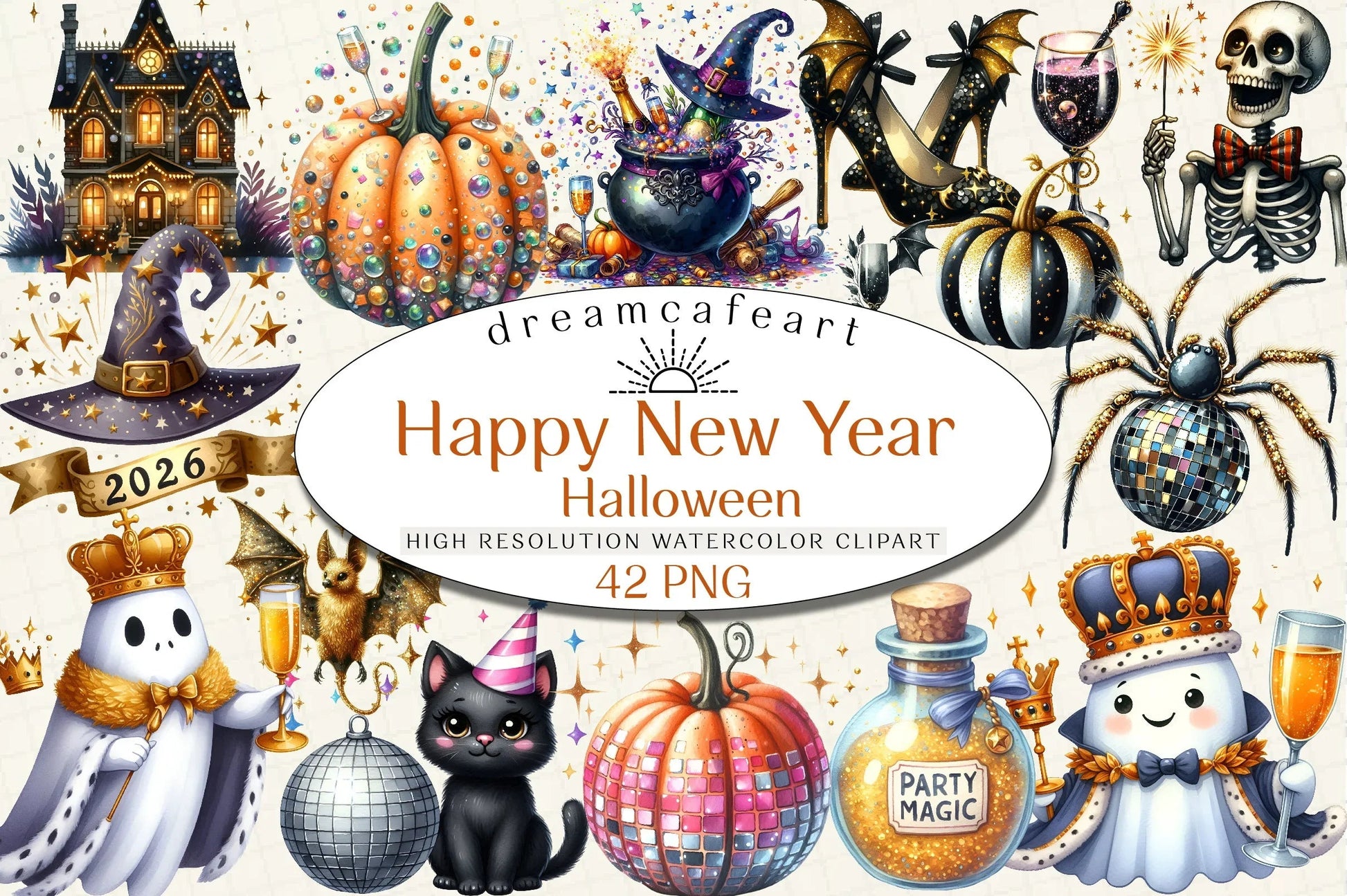Happy New Year Halloween Clipart Bundle - CraftNest - Digital Crafting and Art