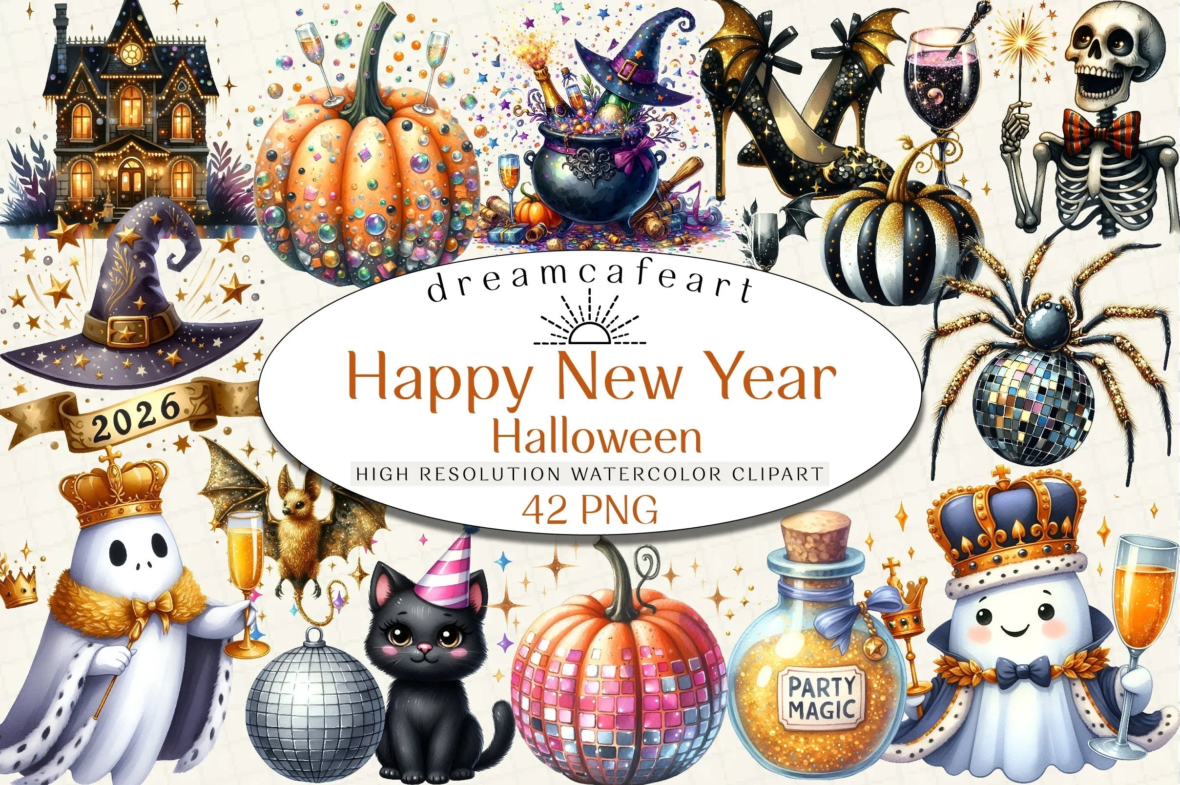 Happy New Year Halloween Clipart Bundle - CraftNest - Digital Crafting and Art