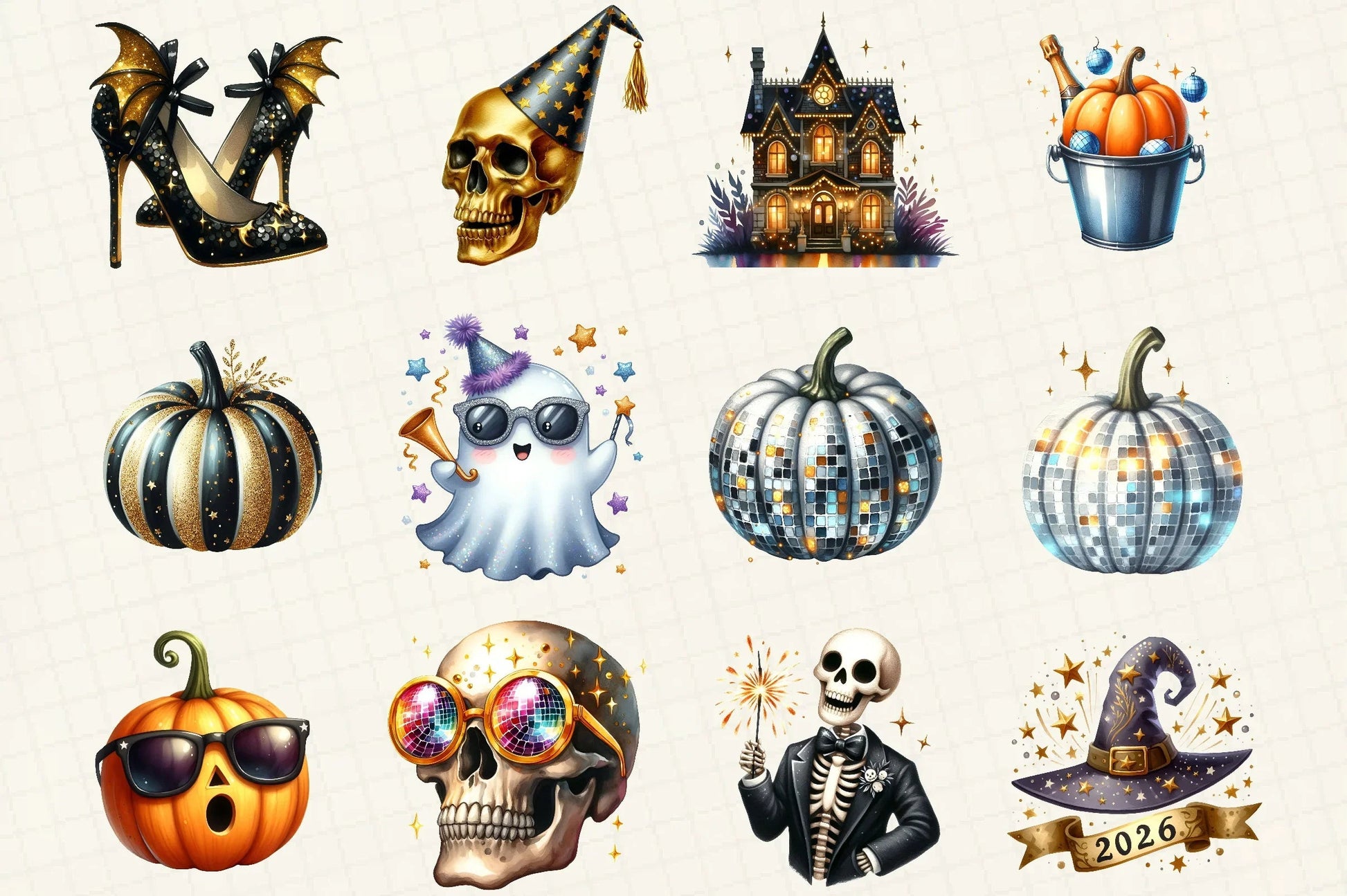 Happy New Year Halloween Clipart Bundle - CraftNest - Digital Crafting and Art