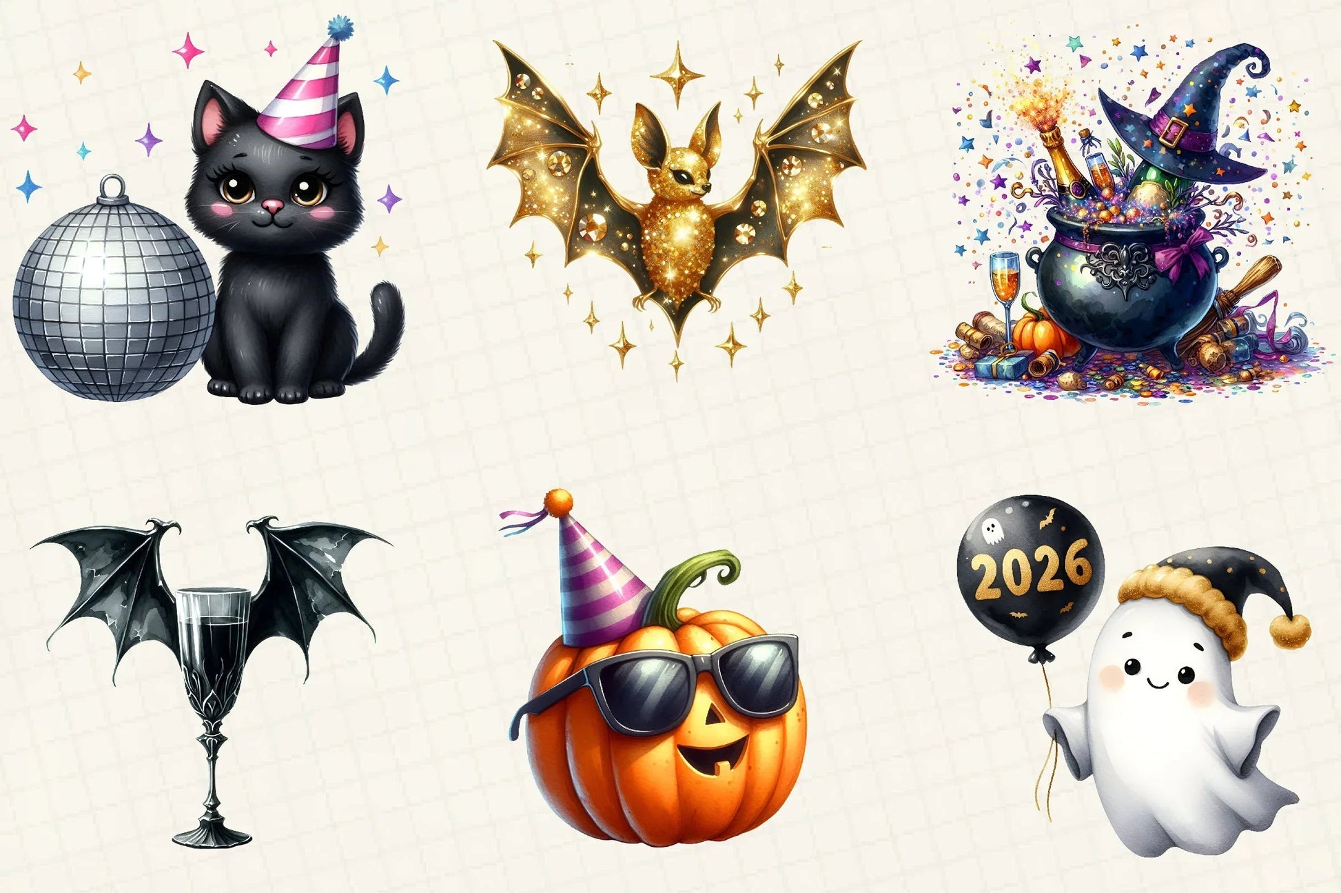 Happy New Year Halloween Clipart Bundle - CraftNest - Digital Crafting and Art