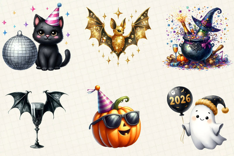 Happy New Year Halloween Clipart Bundle - CraftNest - Digital Crafting and Art
