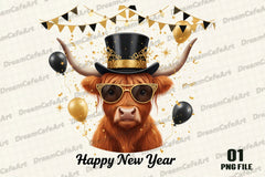Happy New Year Highland Cow Clipart Bundle - CraftNest - Digital Crafting and Art