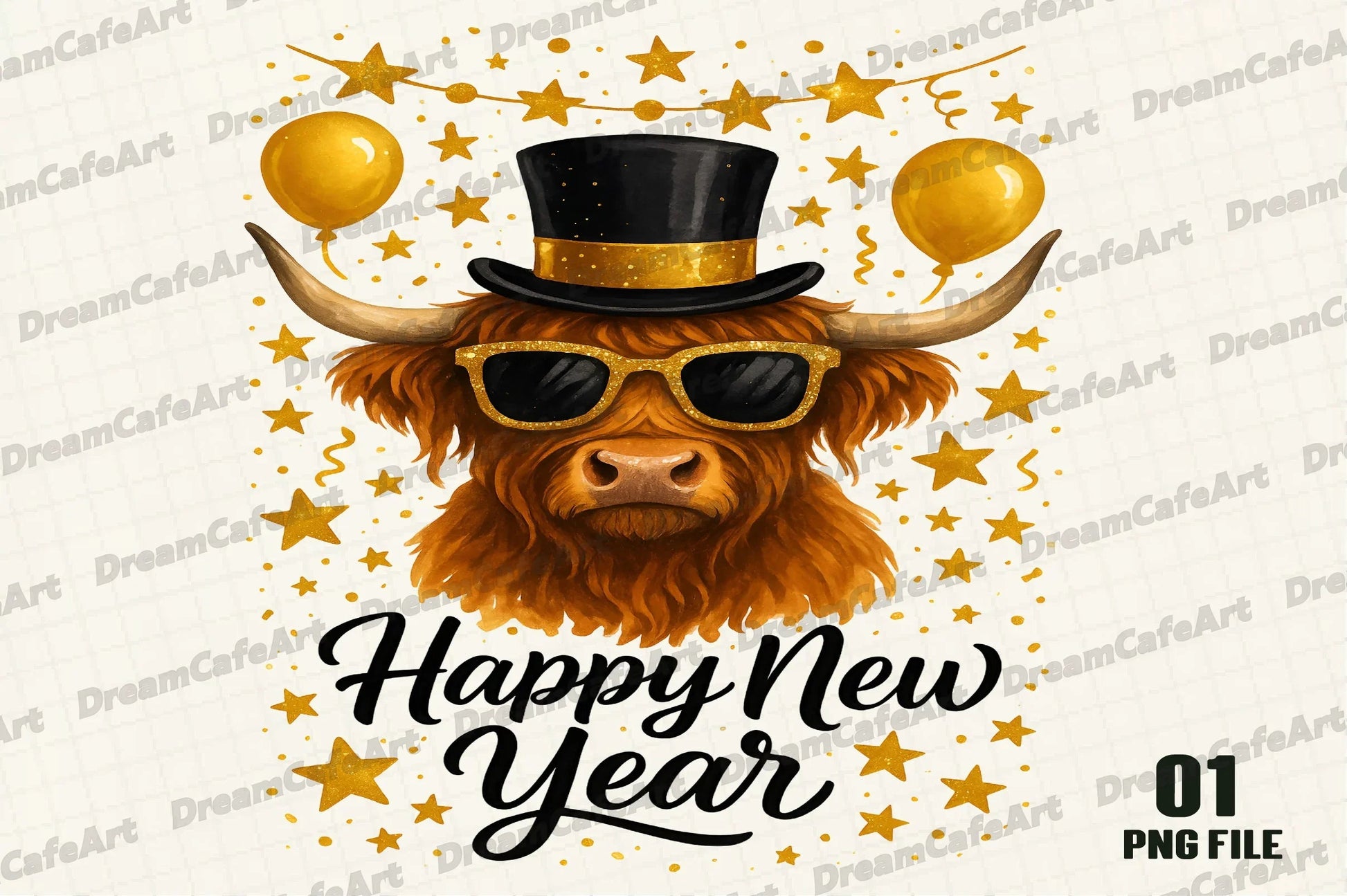 Happy New Year Highland Cow Clipart Bundle - CraftNest - Digital Crafting and Art