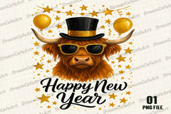 Happy New Year Highland Cow Clipart Bundle - CraftNest - Digital Crafting and Art