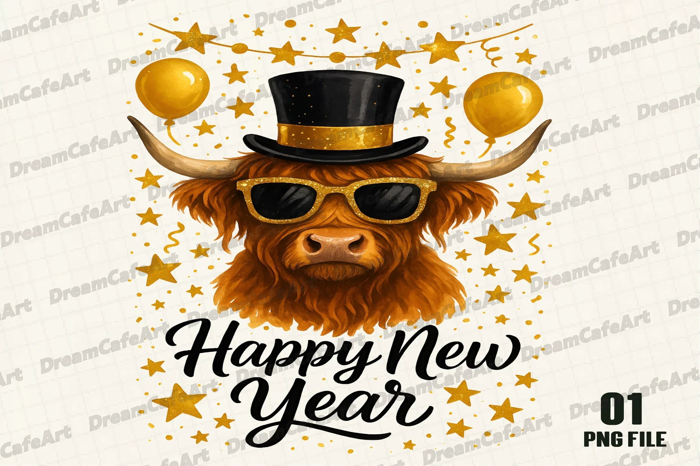Happy New Year Highland Cow Clipart Bundle - CraftNest - Digital Crafting and Art