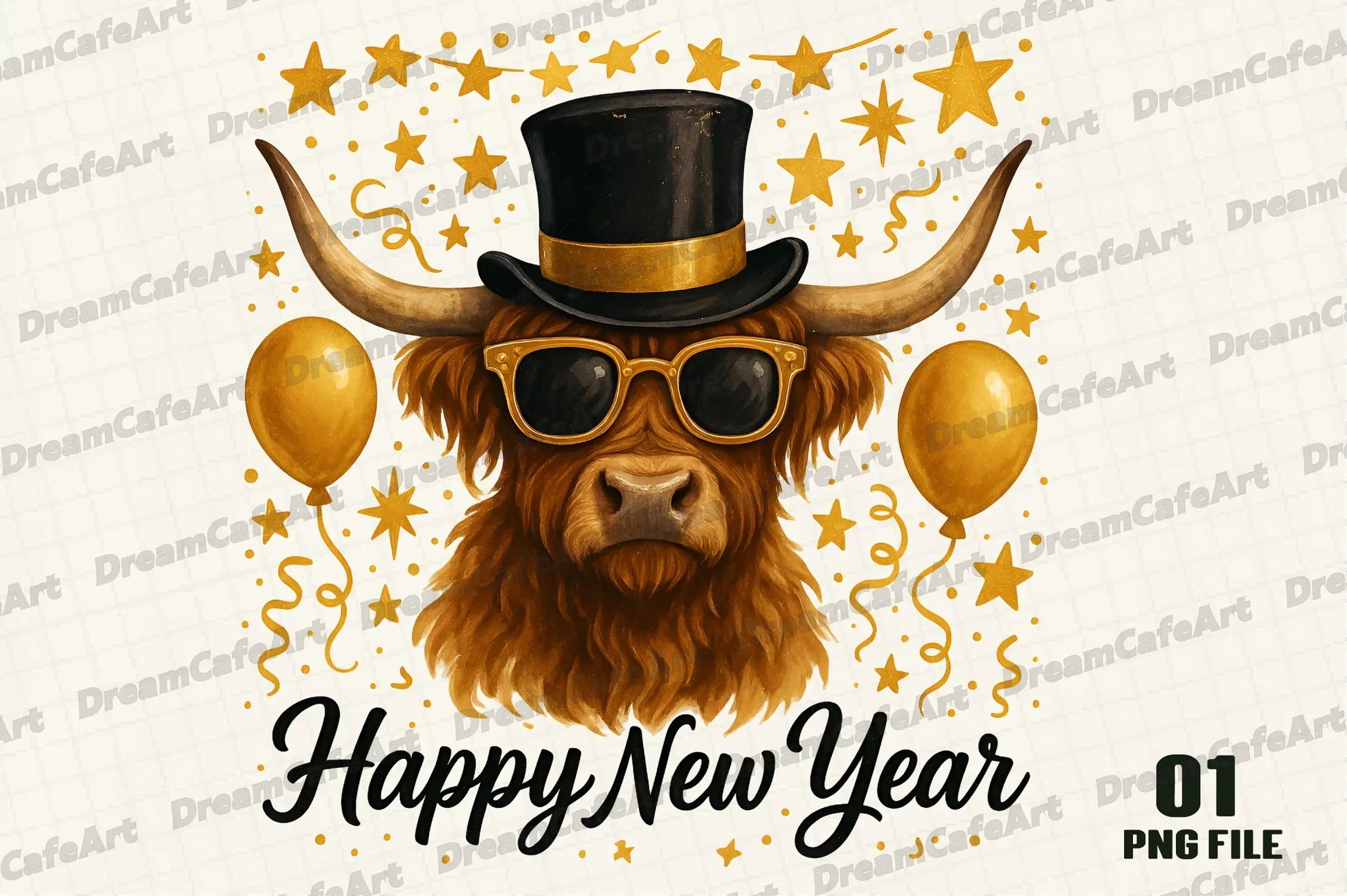 Happy New Year Highland Cow Clipart Bundle - CraftNest - Digital Crafting and Art