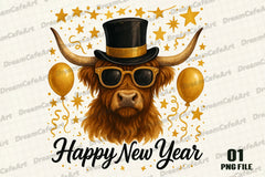 Happy New Year Highland Cow Clipart Bundle - CraftNest - Digital Crafting and Art