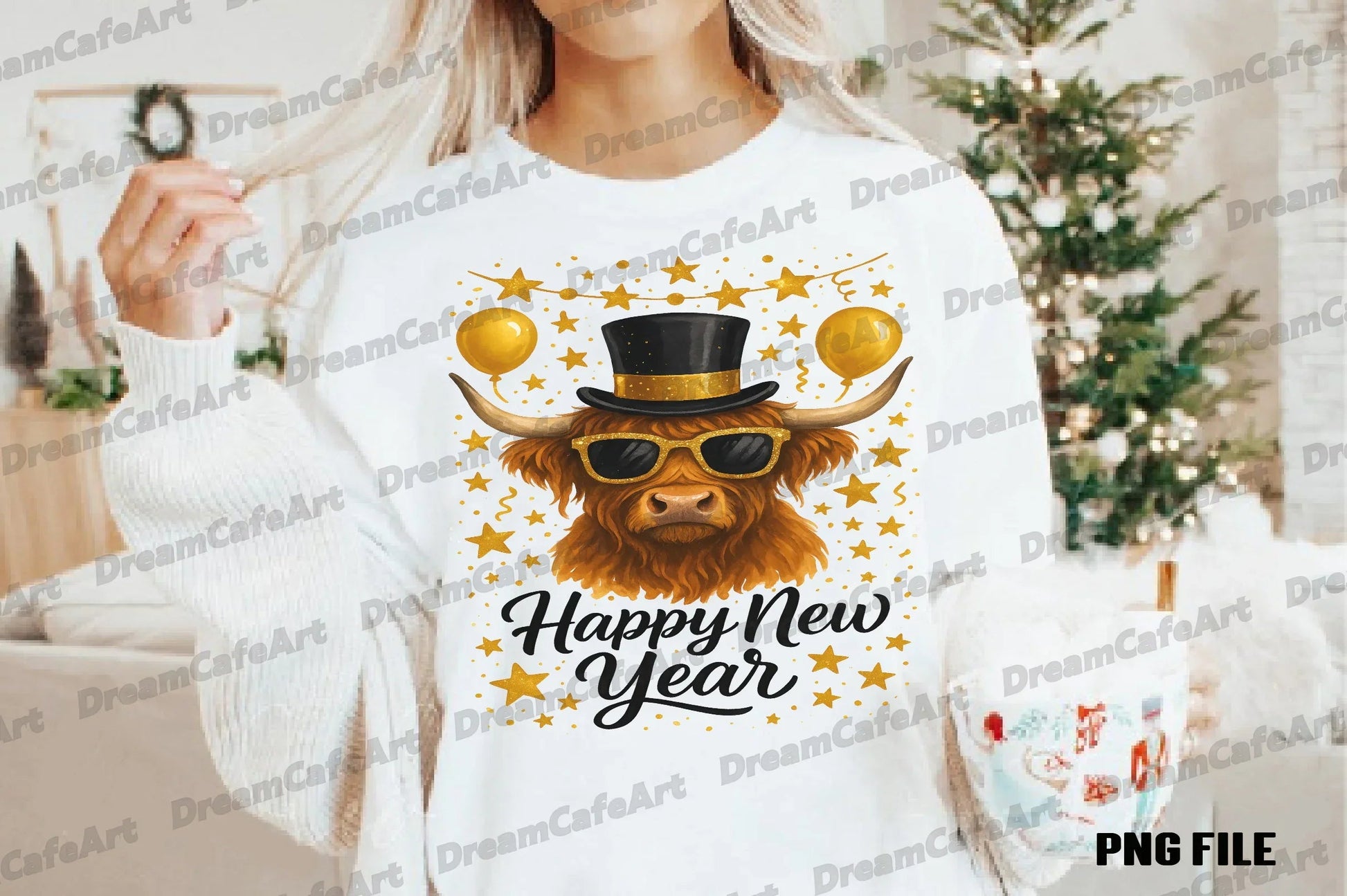 Happy New Year Highland Cow Clipart Bundle - CraftNest - Digital Crafting and Art