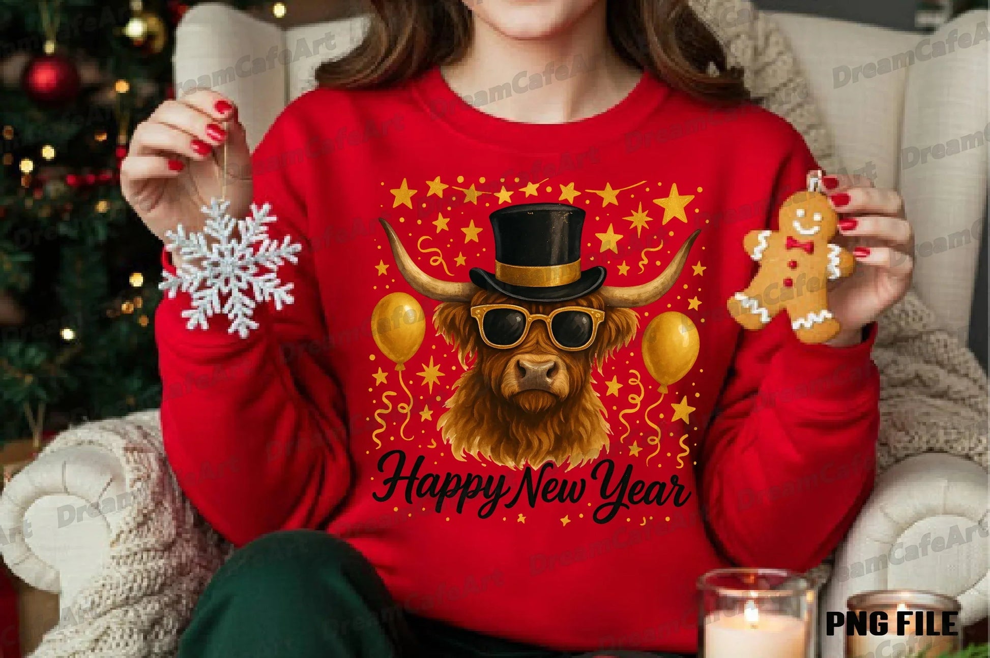 Happy New Year Highland Cow Clipart Bundle - CraftNest - Digital Crafting and Art