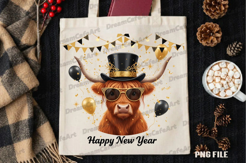 Happy New Year Highland Cow Clipart Bundle - CraftNest - Digital Crafting and Art