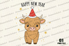 Happy New Year Highland Cow Clipart Bundle - CraftNest - Digital Crafting and Art