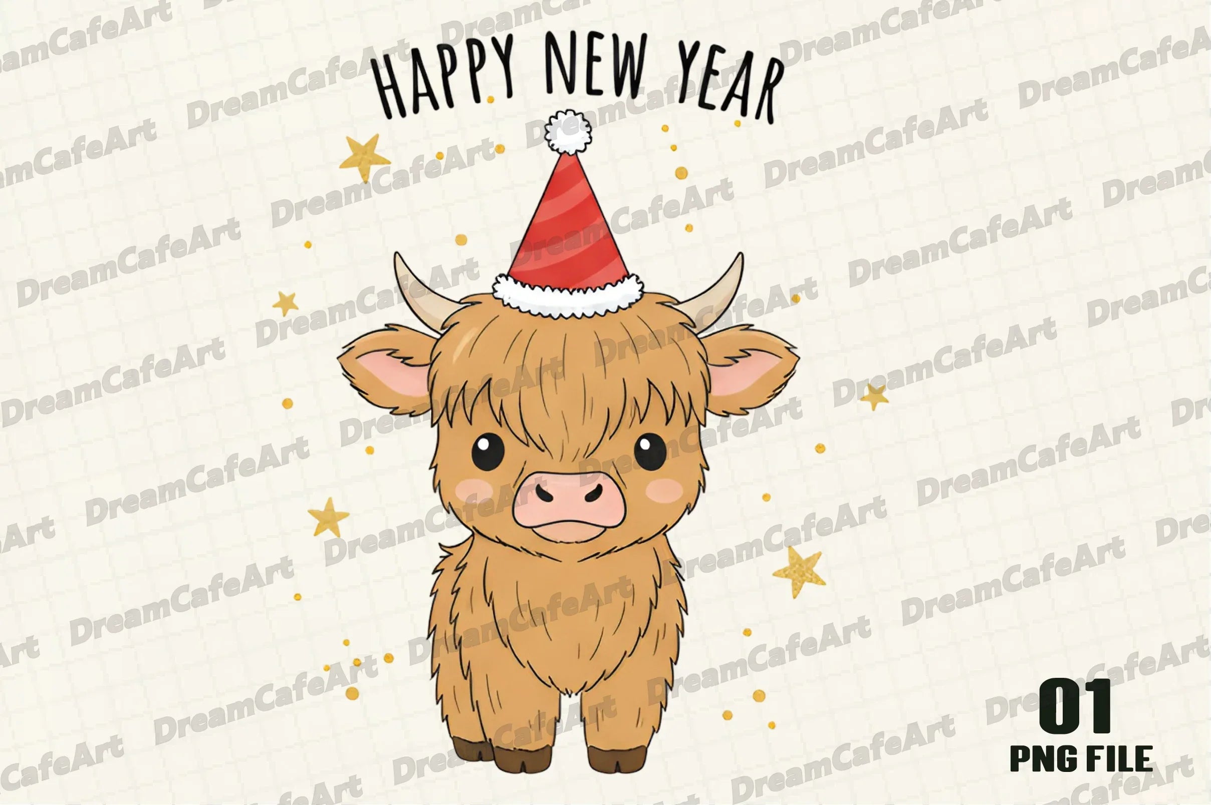 Happy New Year Highland Cow Clipart Bundle - CraftNest - Digital Crafting and Art