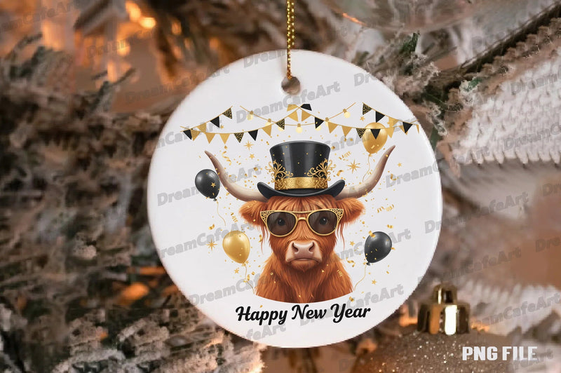 Happy New Year Highland Cow Clipart Bundle - CraftNest - Digital Crafting and Art