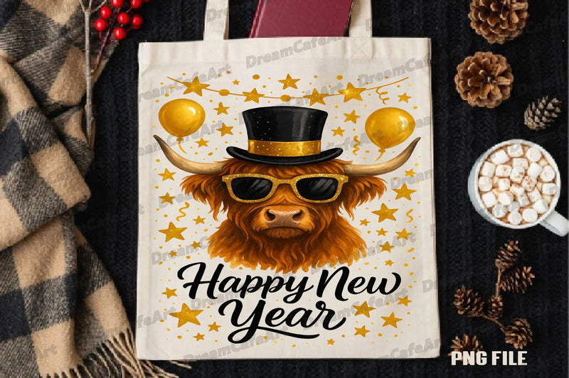Happy New Year Highland Cow Clipart Bundle - CraftNest - Digital Crafting and Art