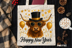 Happy New Year Highland Cow Clipart Bundle - CraftNest - Digital Crafting and Art