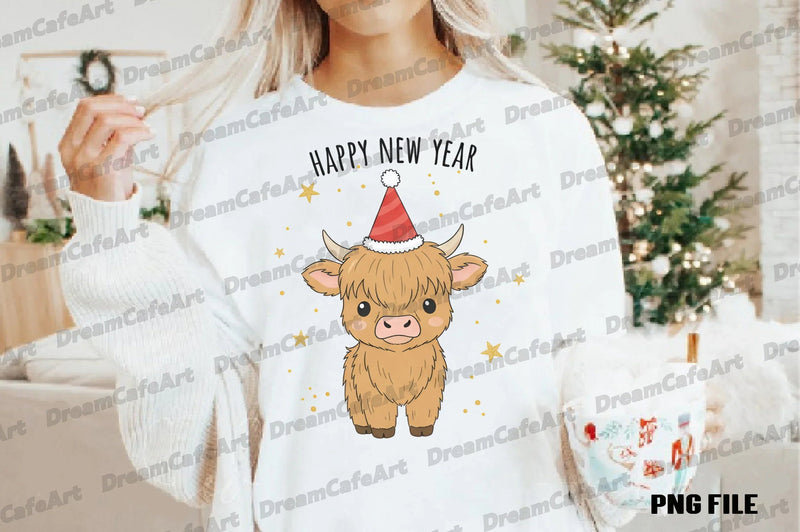 Happy New Year Highland Cow Clipart Bundle - CraftNest - Digital Crafting and Art